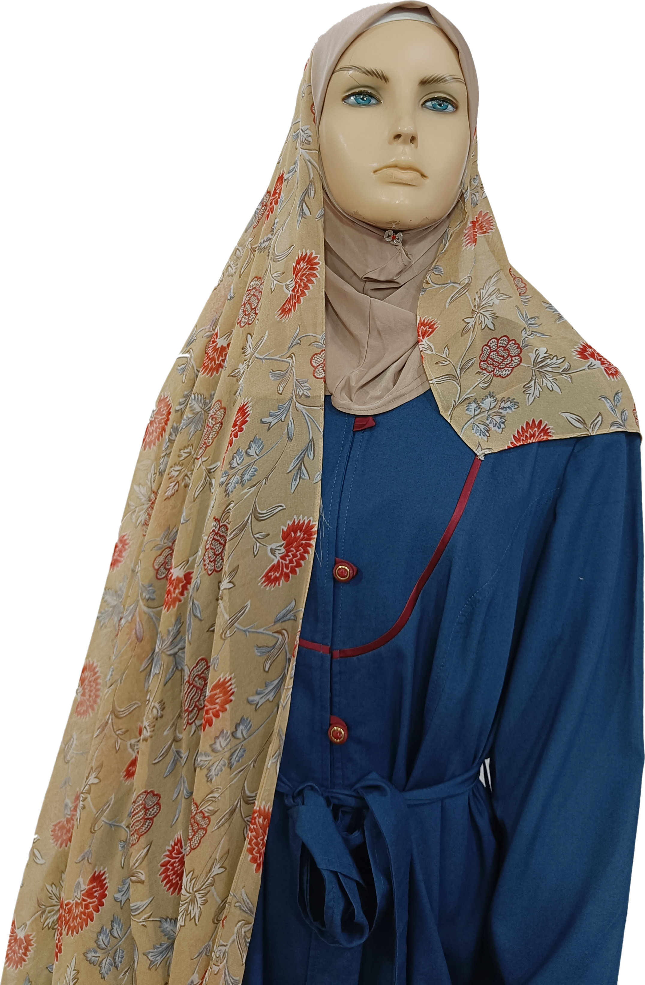 Mona Hijab - Light Brown Floral Print - B002P011
