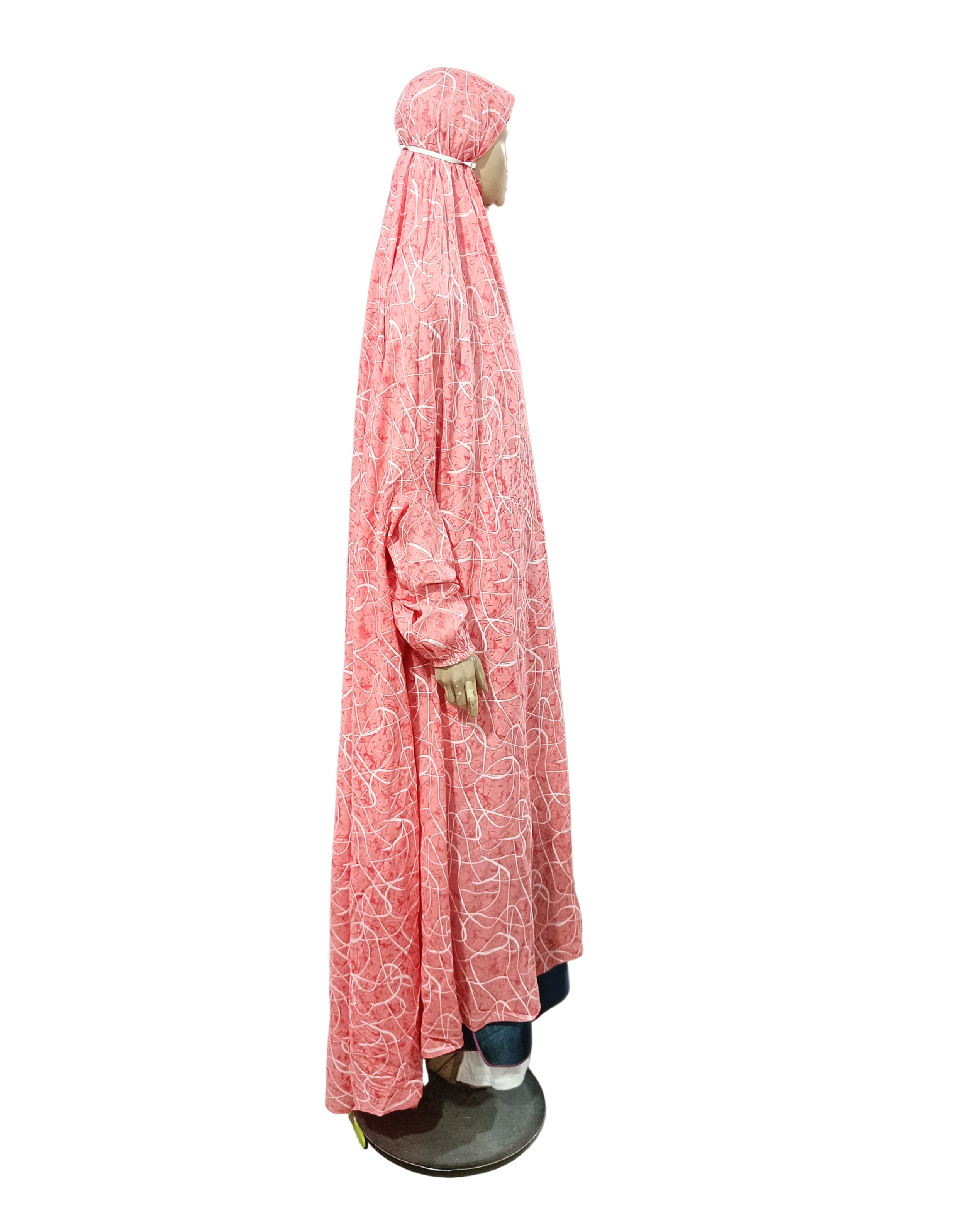 Peach Printed Namaz Jilbab with Sleeves– Soft, Breathable & Full Coverage.B009P028