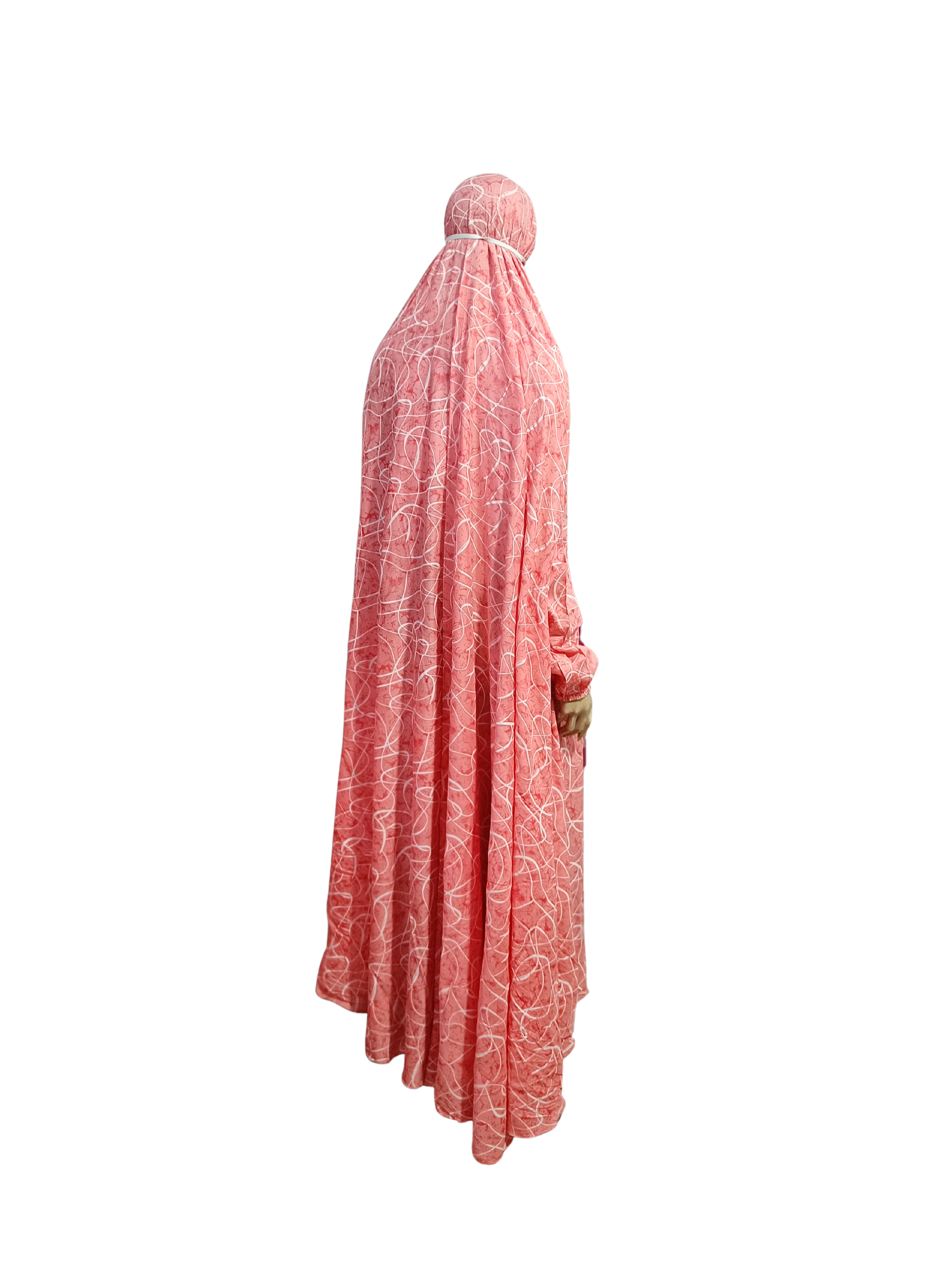 Peach Printed Namaz Jilbab with Sleeves– Soft, Breathable & Full Coverage.B009P028