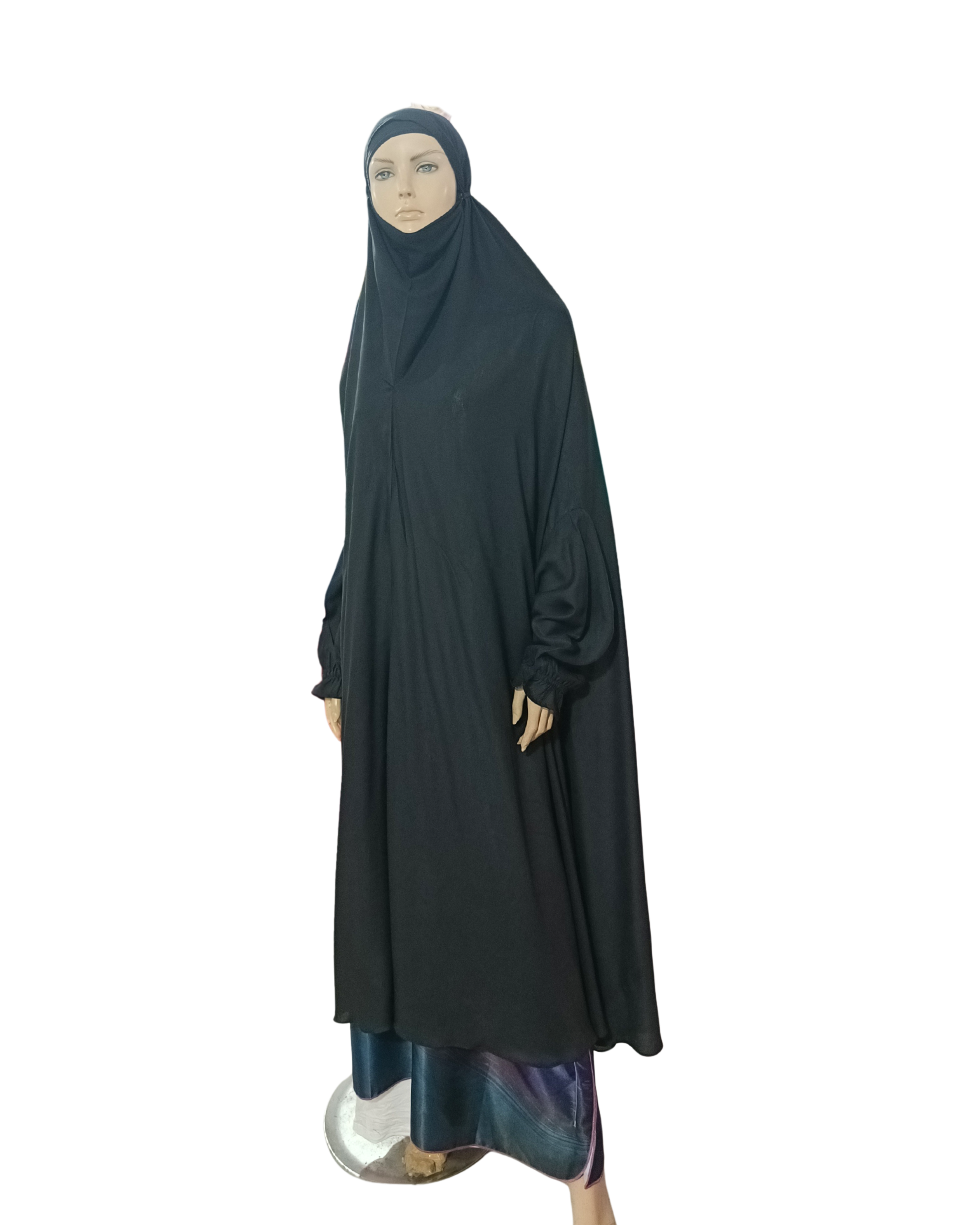 Plain Black Namaz Jilbab with Sleeves– Soft, Breathable & Full Coverage.B009P030
