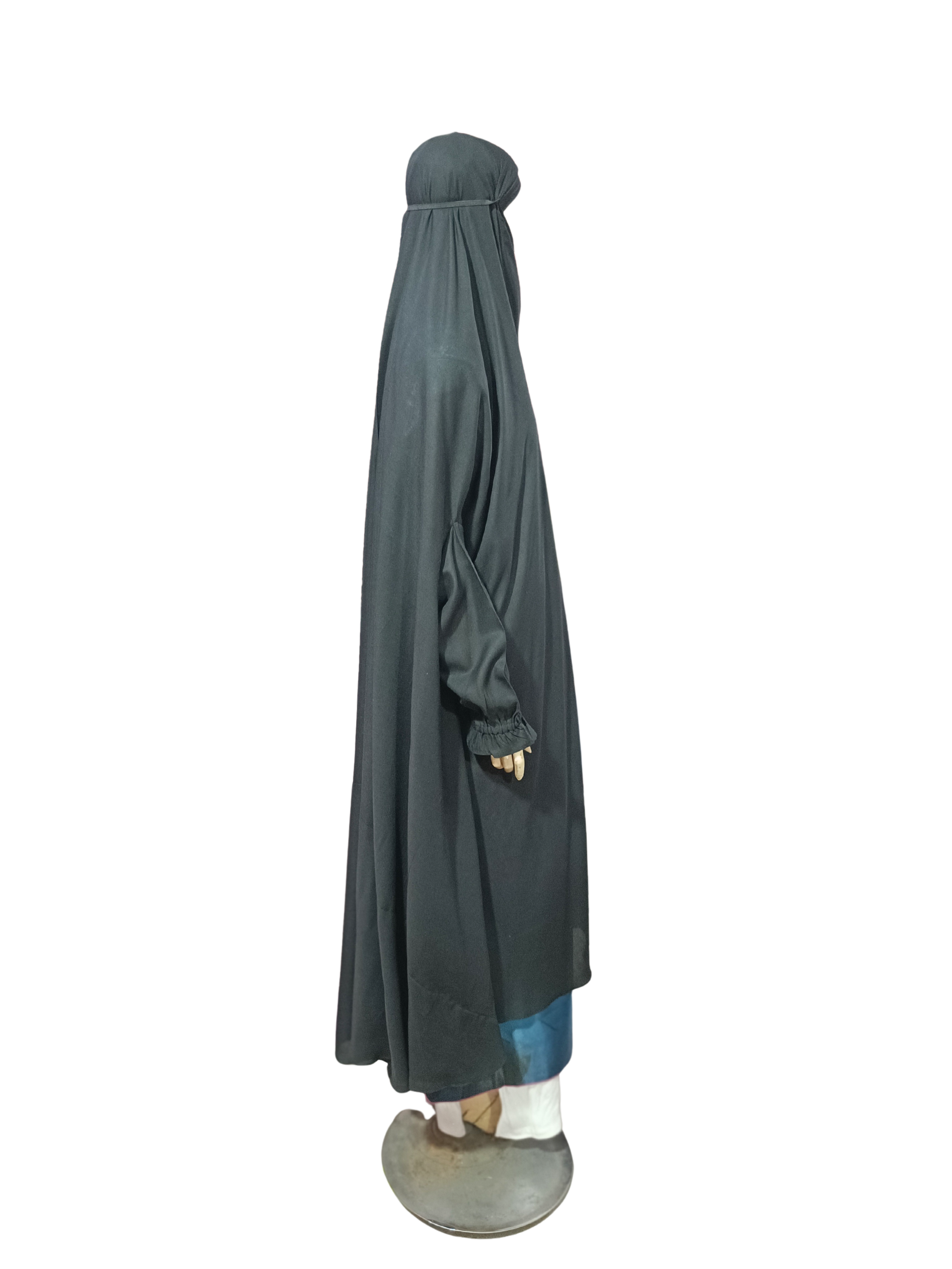 Plain Black Namaz Jilbab with Sleeves– Soft, Breathable & Full Coverage.B009P030