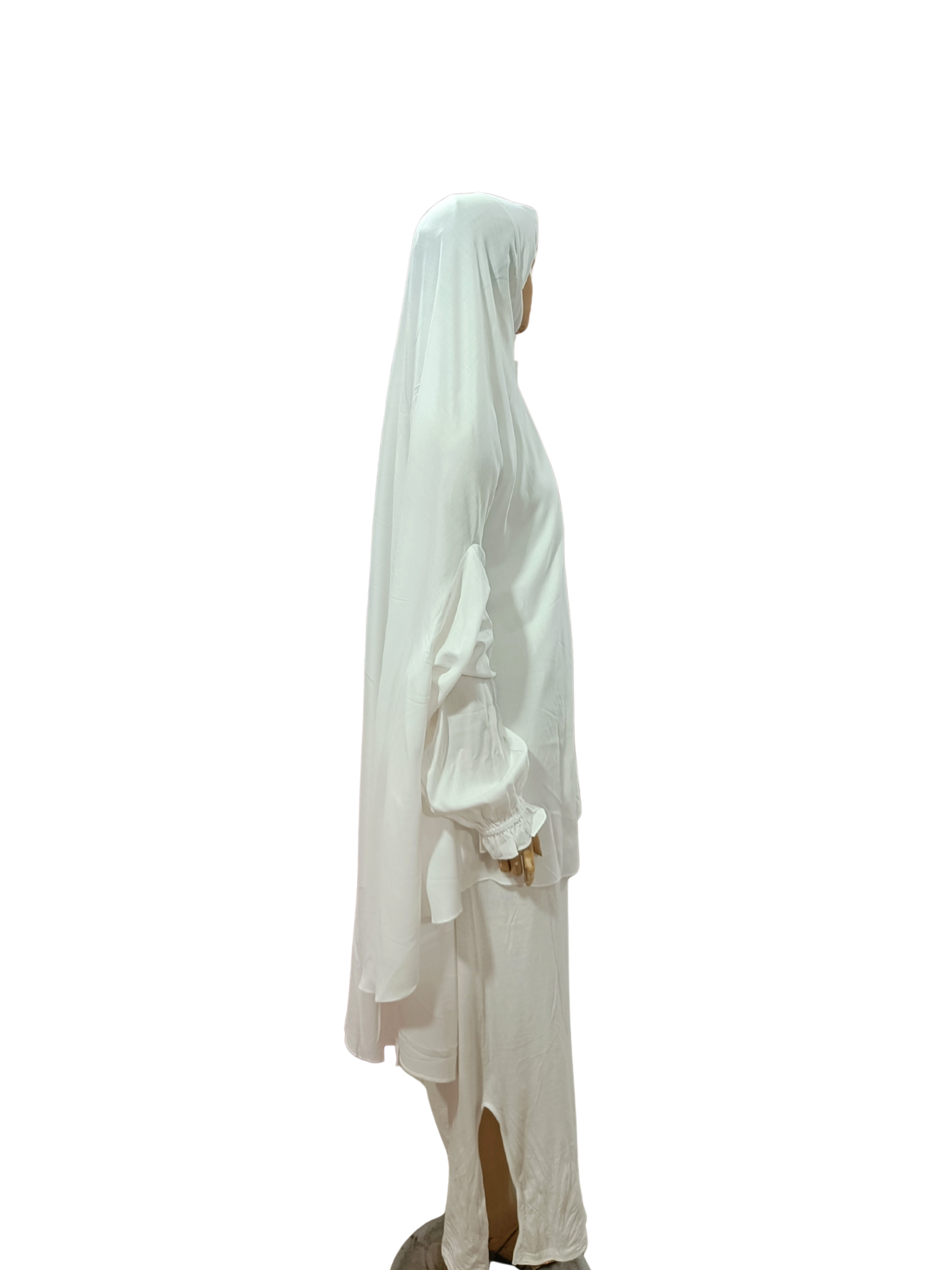Plain White Namaz Jilbab with Sleeves– Soft, Breathable & Full Coverage.B009P031
