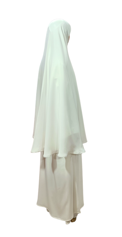 Ladies Ihram Set – 2 Piece (Abaya + Hijab) | White