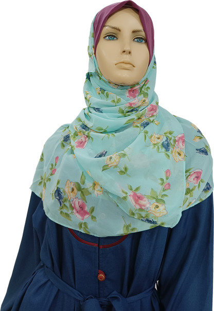 Mona Hijab - Sky Blue Floral - B002P007