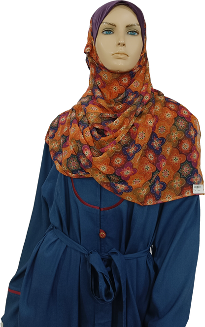Mona Hijab - BlueBrown Floral Print - B002P010