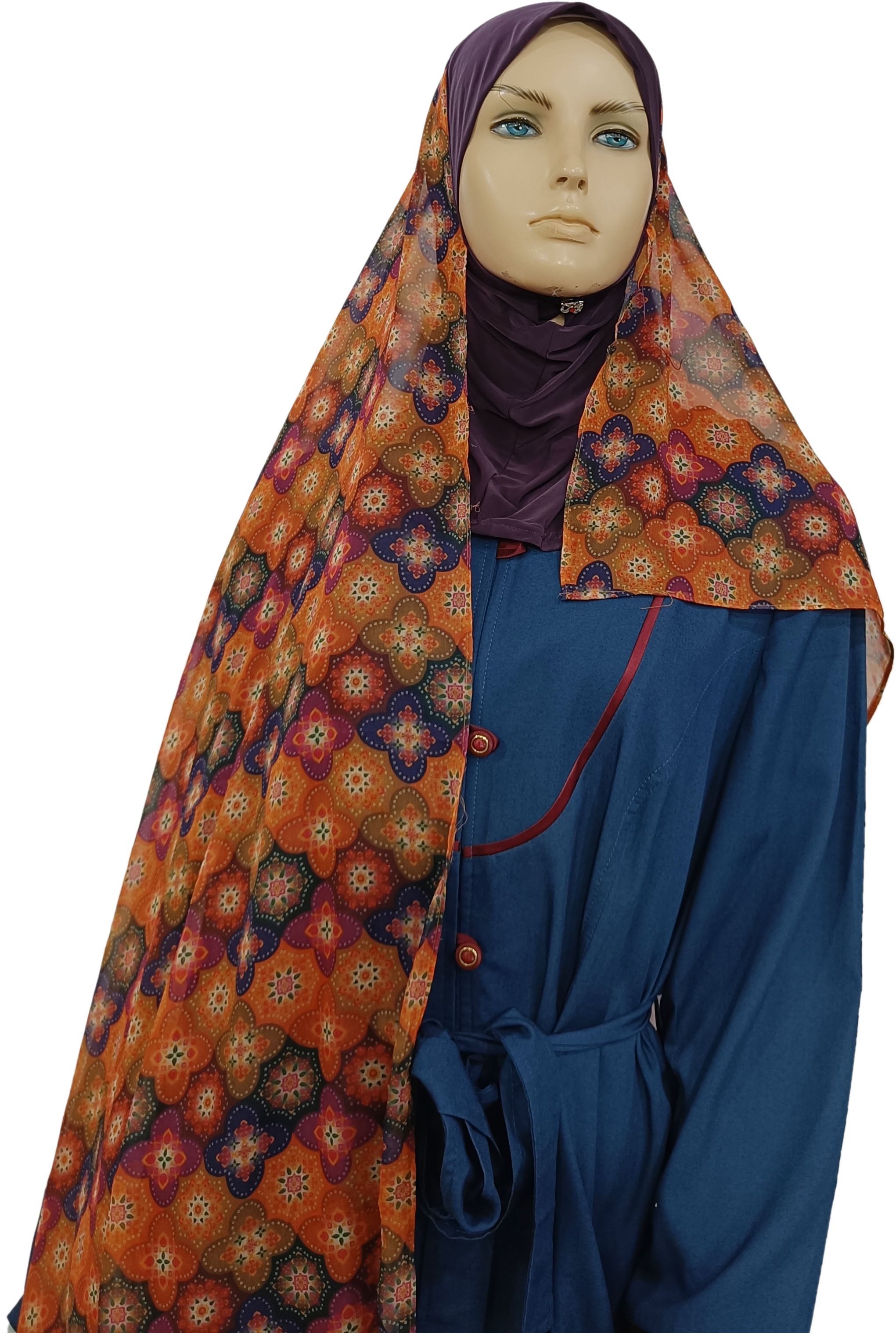 Mona Hijab - BlueBrown Floral Print - B002P010