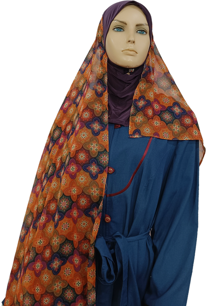 Mona Hijab - BlueBrown Floral Print - B002P010