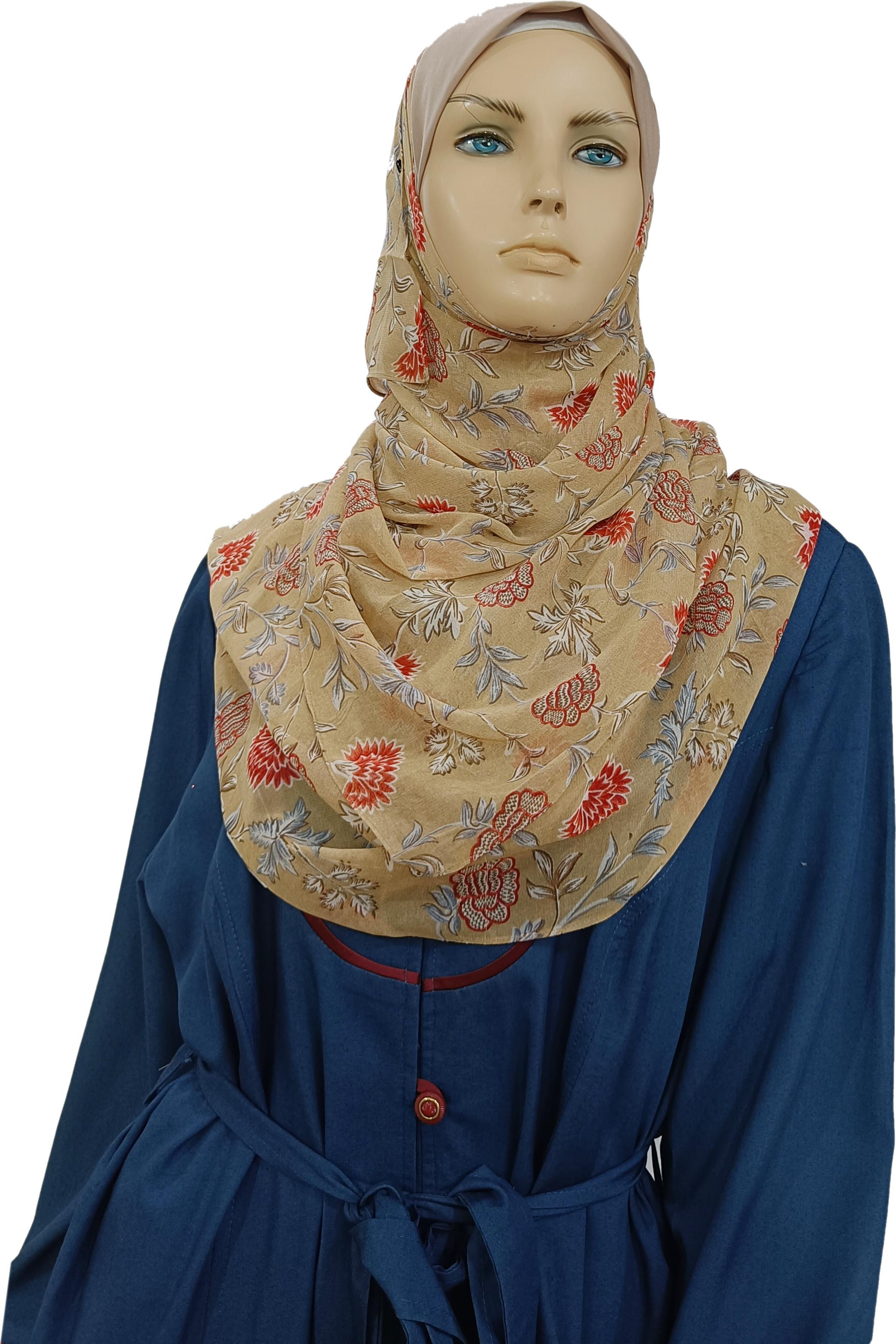 Mona Hijab - Light Brown Floral Print - B002P011