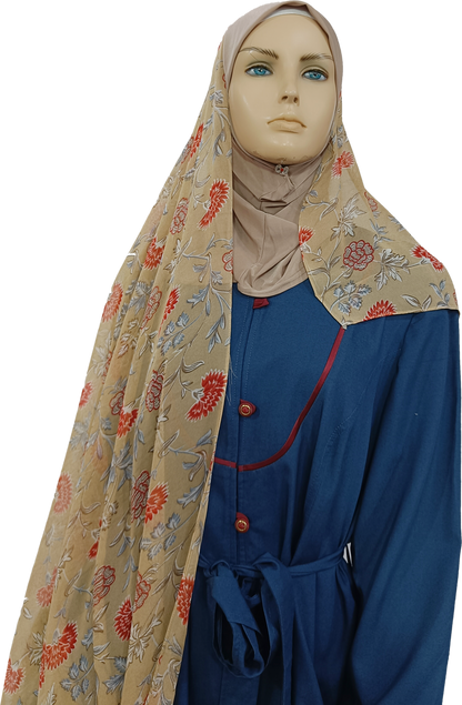 Mona Hijab - Light Brown Floral Print - B002P011