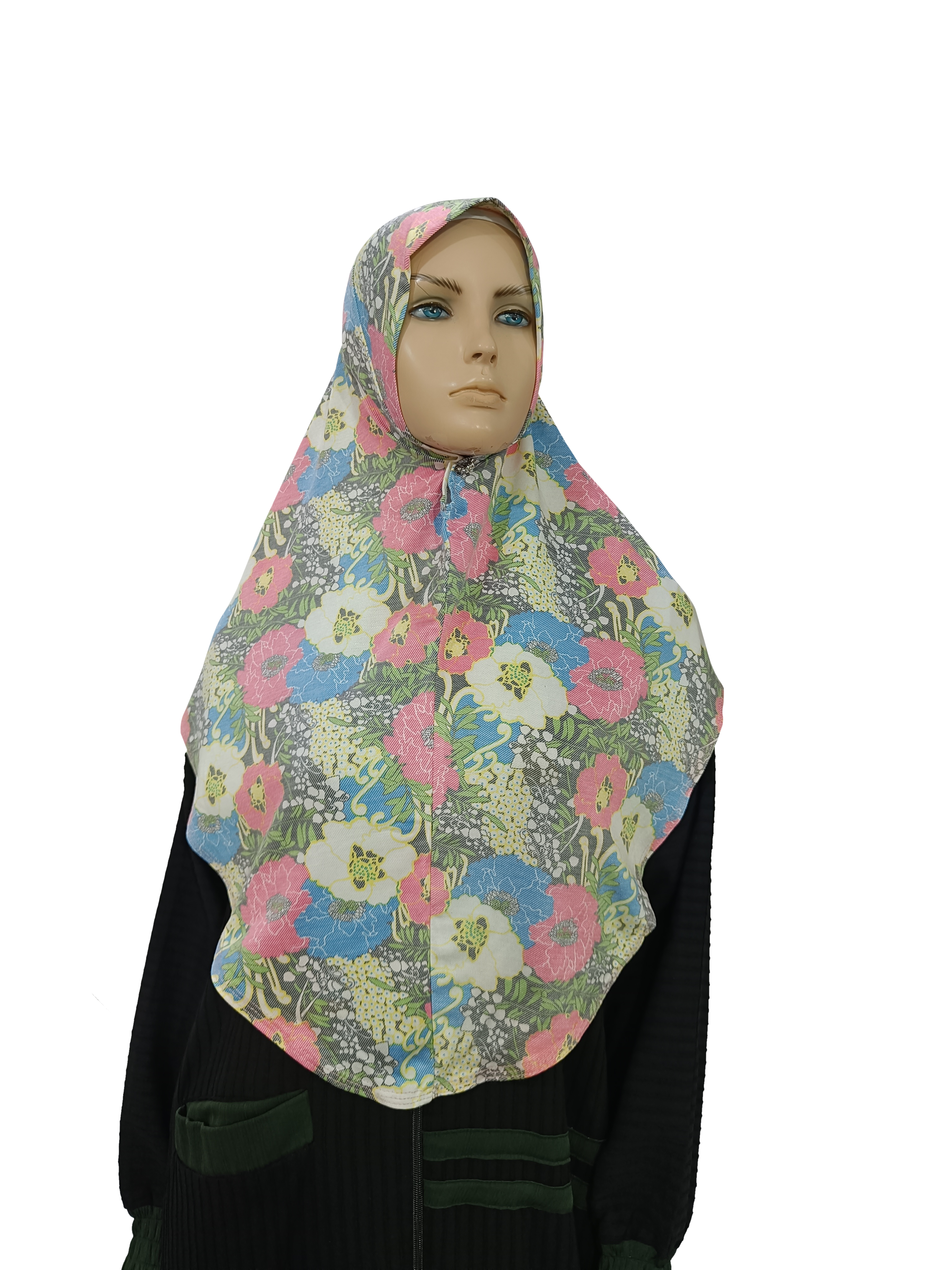 Printed Denim Hijab (L Size)– Soft Floral Elegance for Everyday Wear - B005002