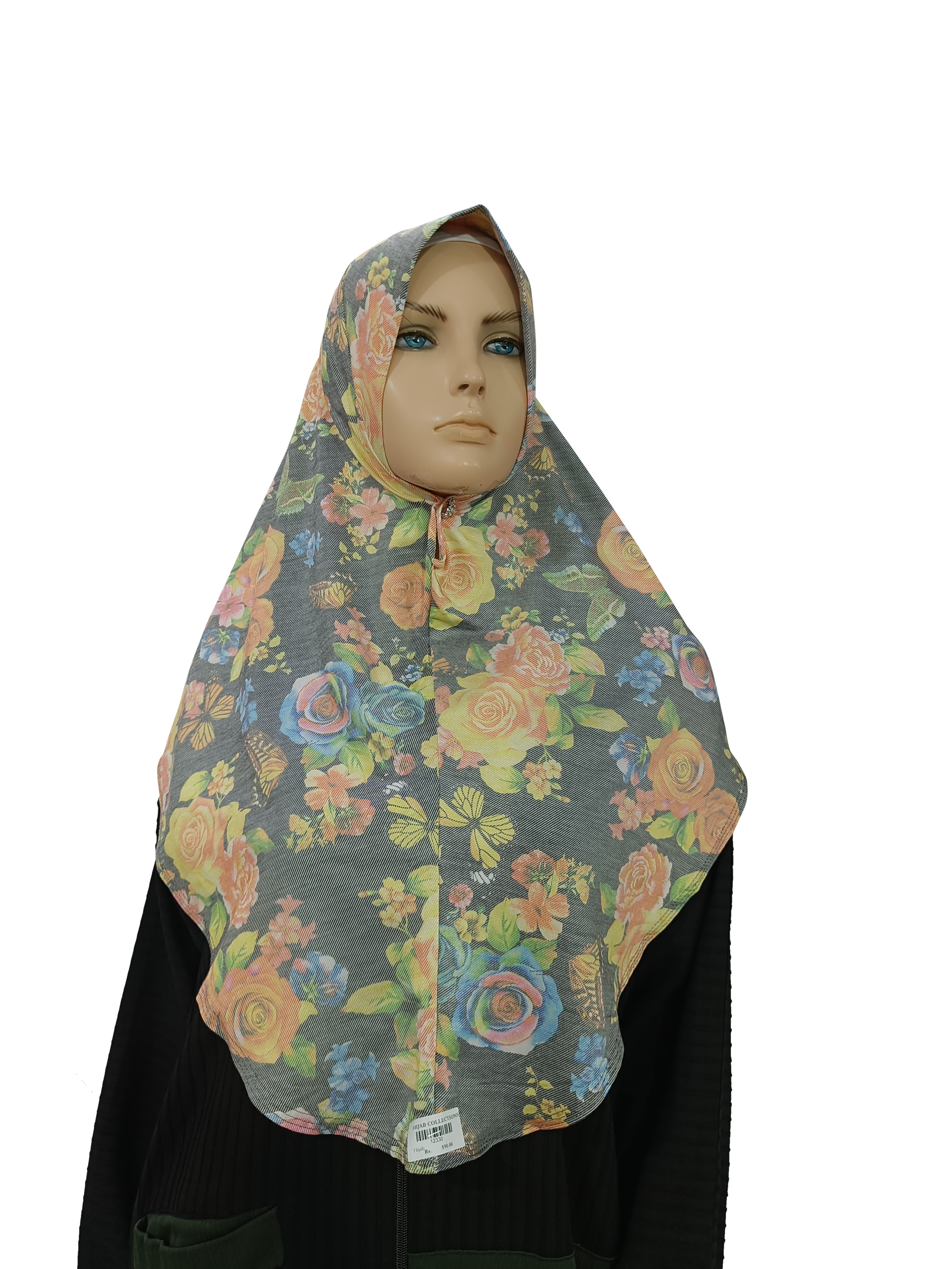 Printed Denim Hijab(L Size) – Soft Floral Elegance for Everyday Wear - B005003
