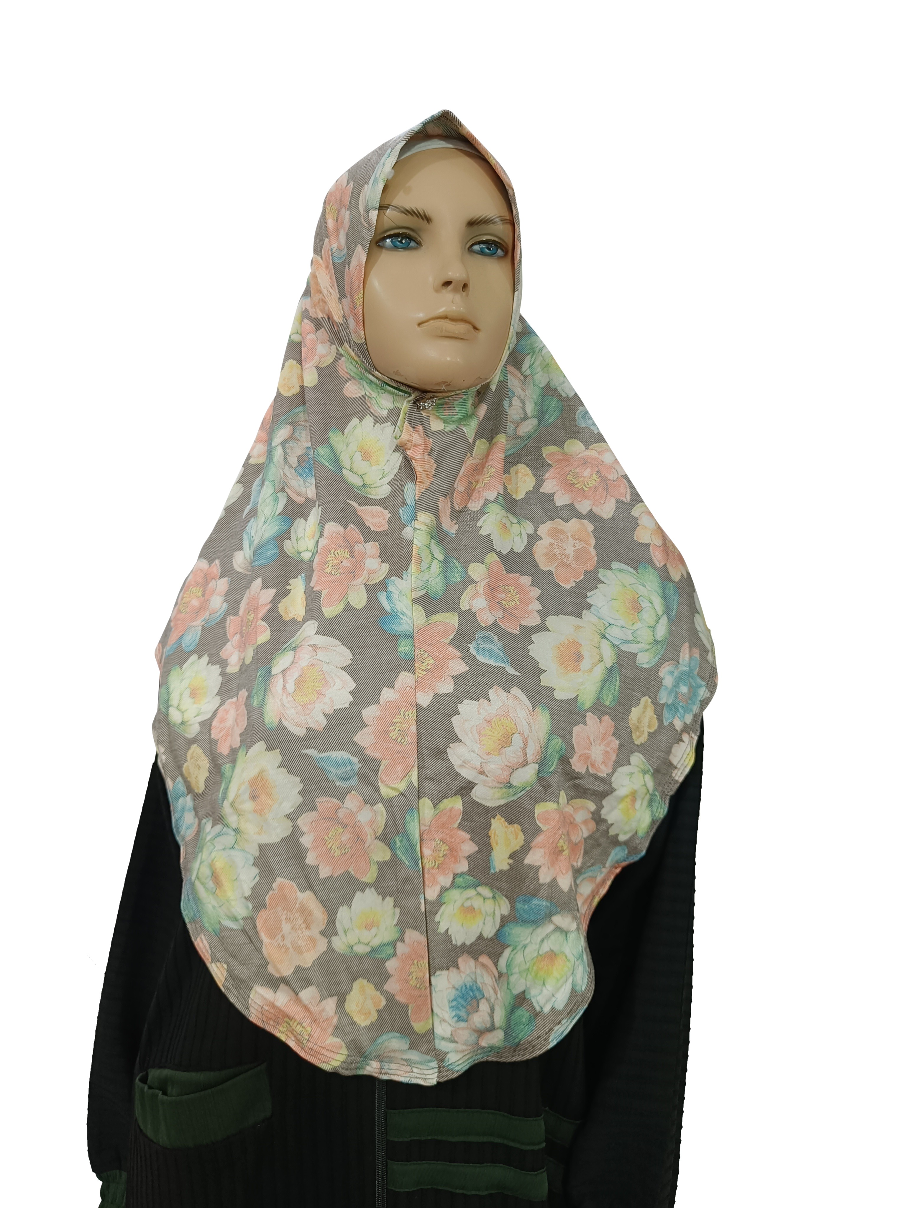 Printed Denim Hijab (L SIze) – Soft Floral Elegance for Everyday Wear - B005004