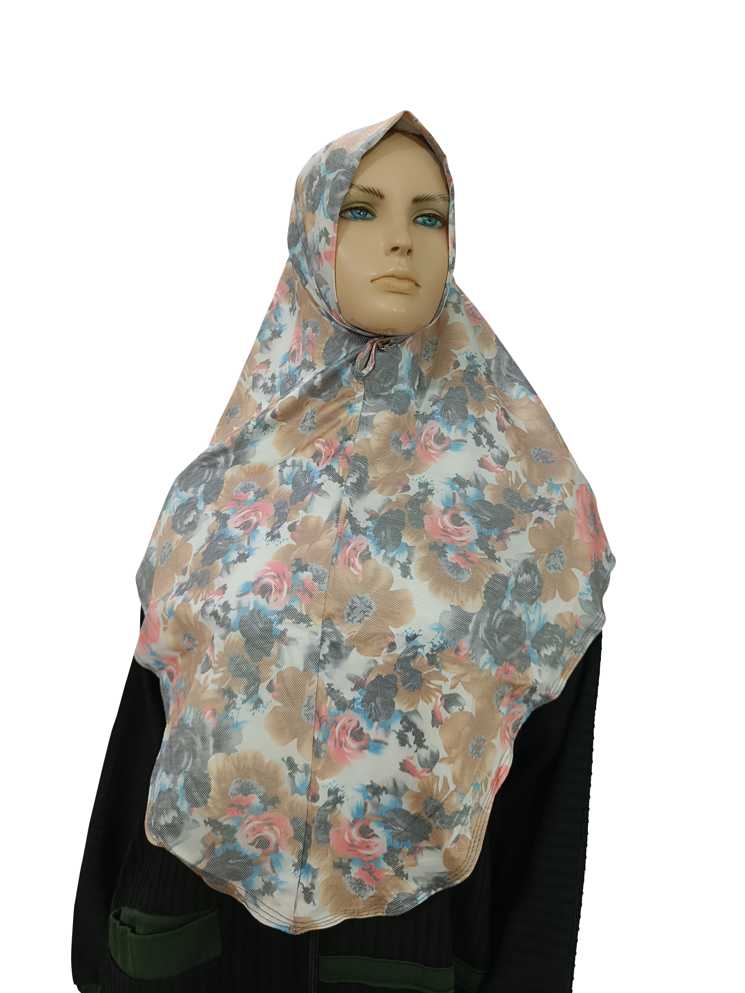 Printed Denim Hijab(L Size) – Soft Floral Elegance for Everyday Wear - B005008