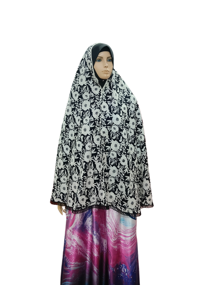 Floral Printed Namaz Hijab with Lace Border – Soft, Breathable & Full Coverage.B009P027