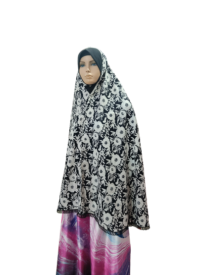 Floral Printed Namaz Hijab with Lace Border – Soft, Breathable & Full Coverage.B009P027