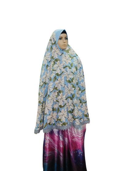 Floral Printed Namaz Hijab with Lace Border – Soft, Breathable & Full Coverage.B009P026
