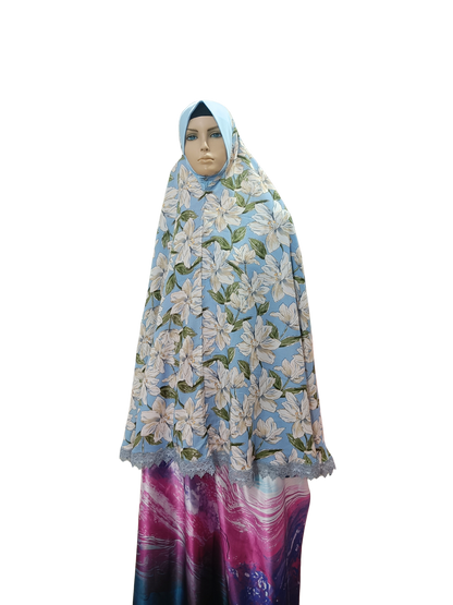 Floral Printed Namaz Hijab with Lace Border – Soft, Breathable & Full Coverage.B009P026