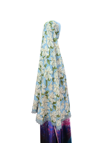 Floral Printed Namaz Hijab with Lace Border – Soft, Breathable & Full Coverage.B009P026