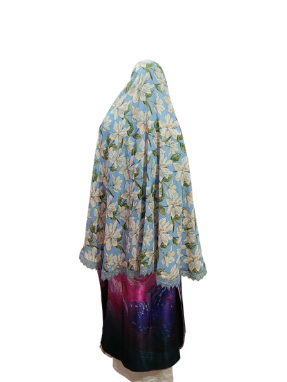 Floral Printed Namaz Hijab with Lace Border – Soft, Breathable & Full Coverage.B009P026