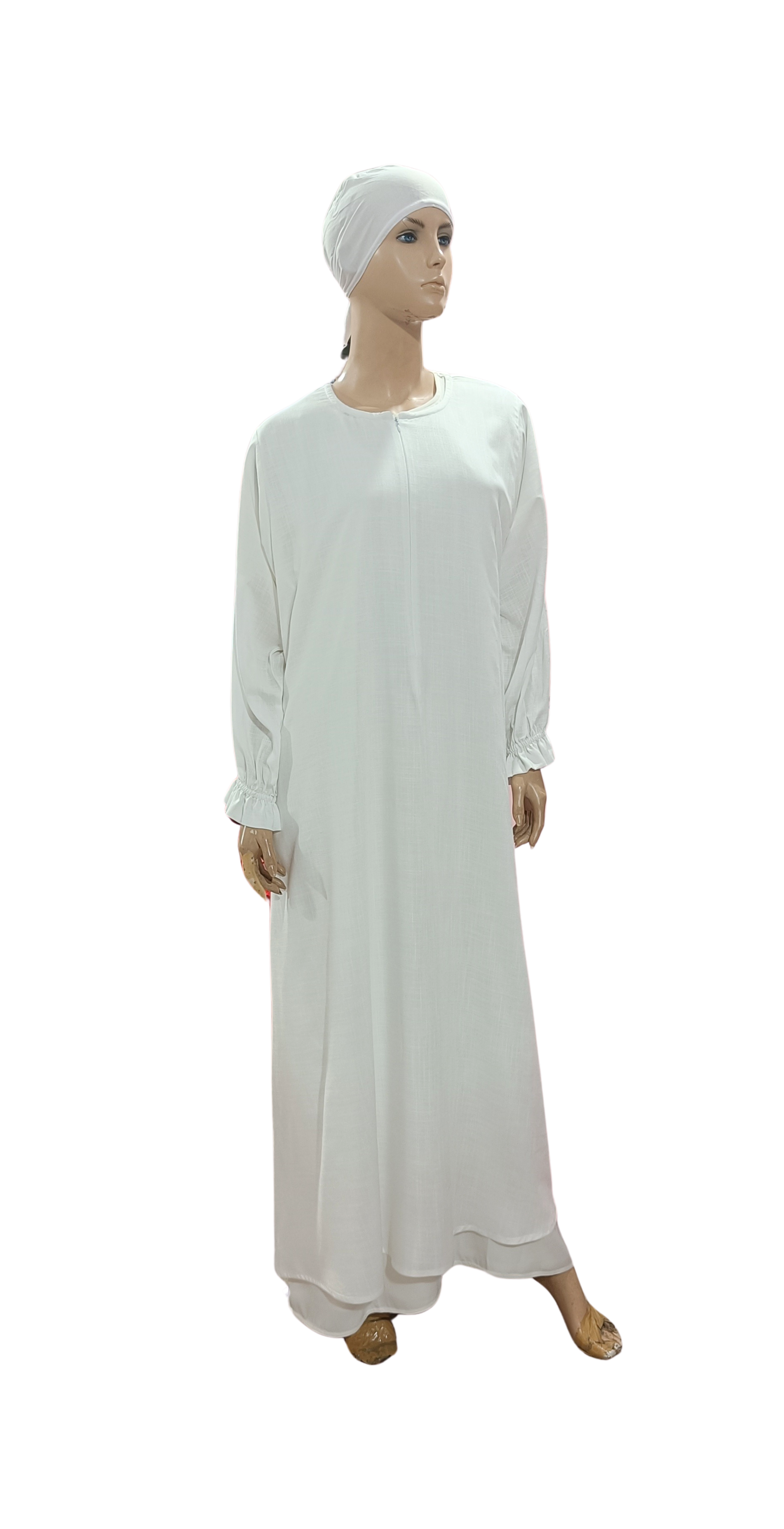 Ladies Ihram Set – 2 Piece (Abaya + Hijab) | White Cotton