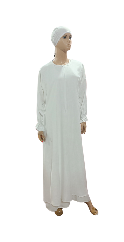 Ladies Ihram Set – 2 Piece (Abaya + Hijab) | White Cotton
