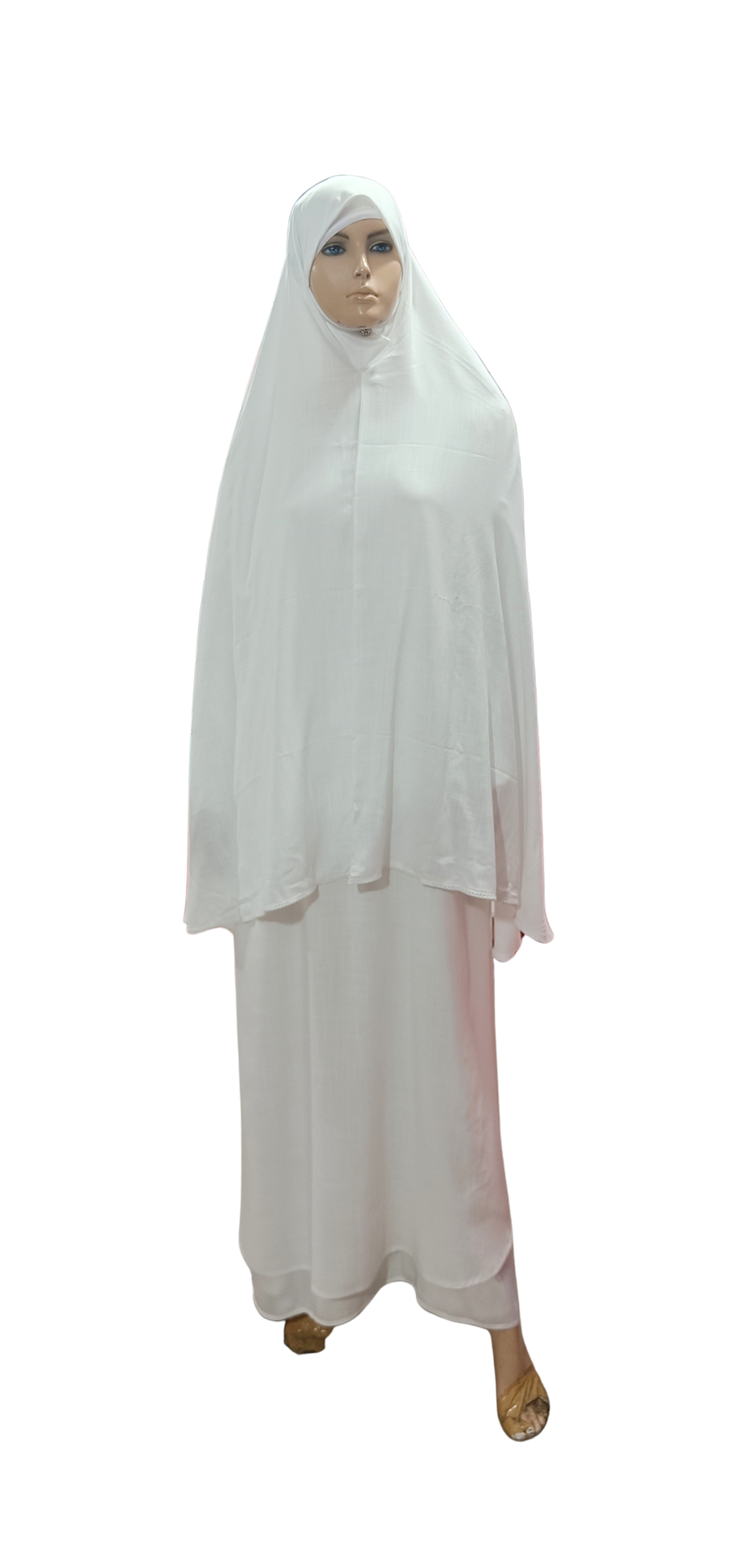 Ladies Ihram Set – 2 Piece (Abaya + Hijab) | White Cotton