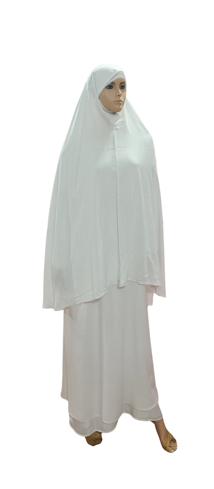 Ladies Ihram Set – 2 Piece (Abaya + Hijab) | White Cotton