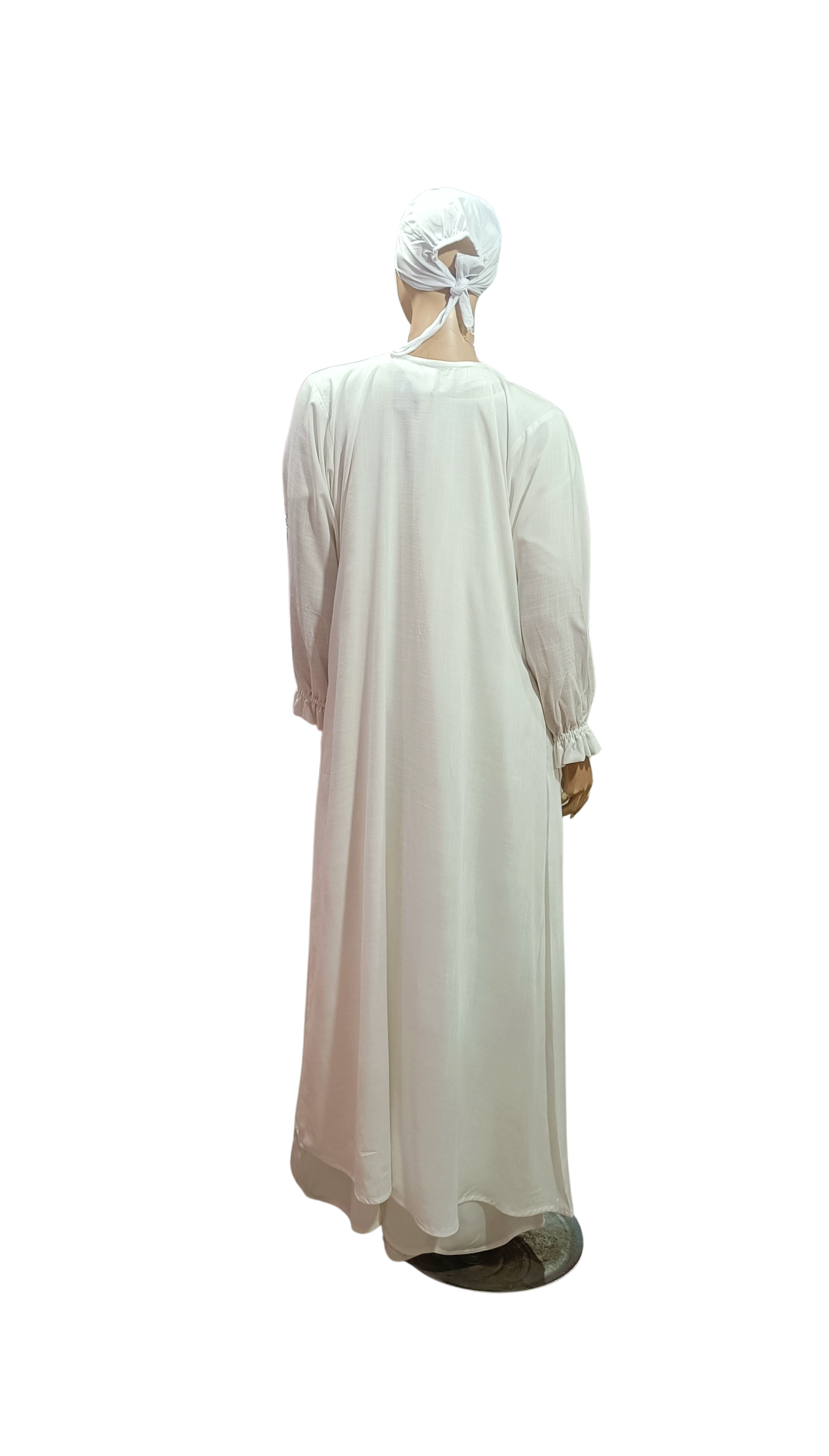 Ladies Ihram Set – 2 Piece (Abaya + Hijab) | White Cotton