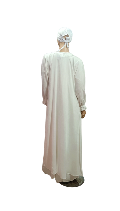 Ladies Ihram Set – 2 Piece (Abaya + Hijab) | White Cotton