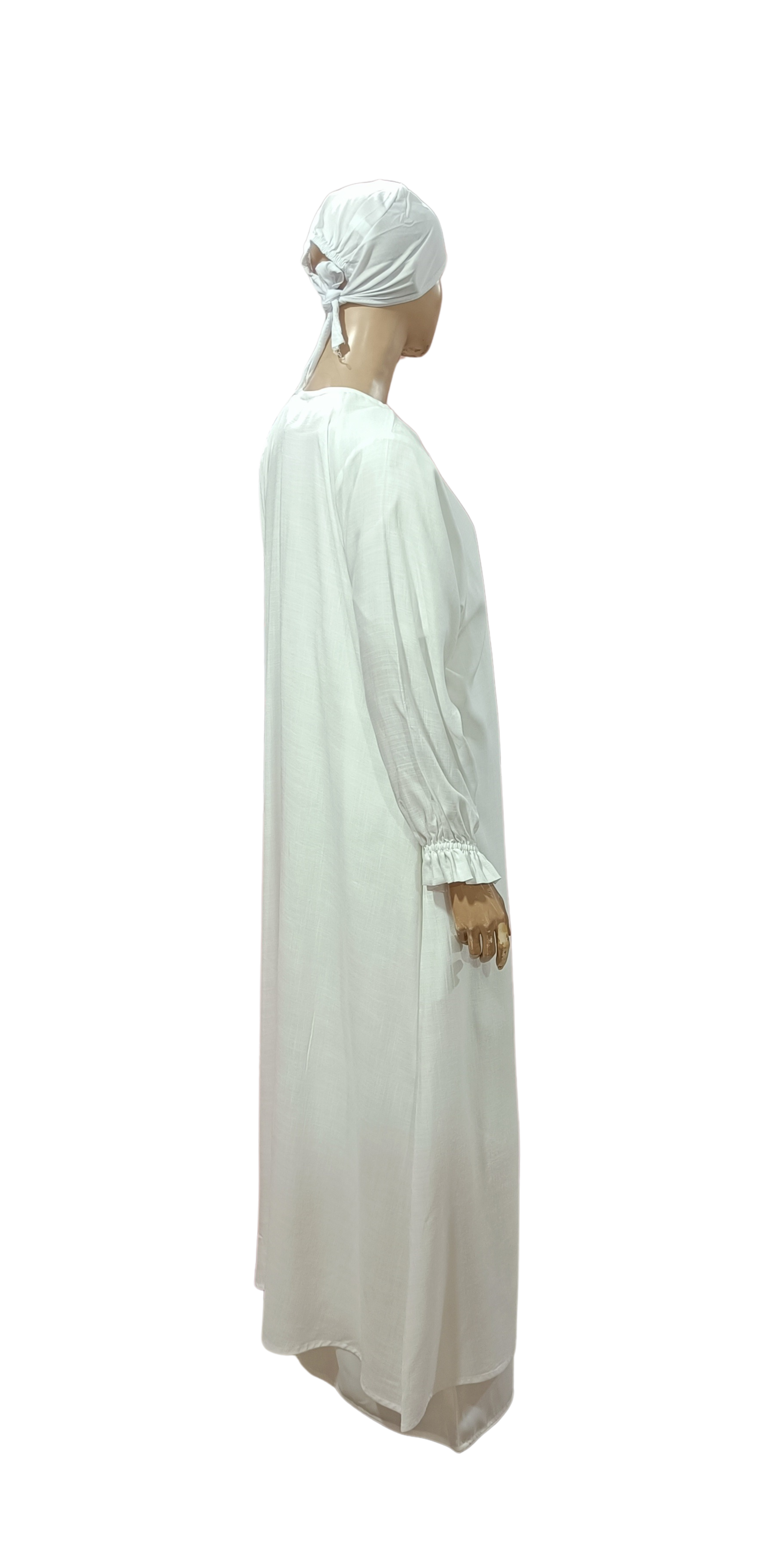 Ladies Ihram Set – 2 Piece (Abaya + Hijab) | White Cotton