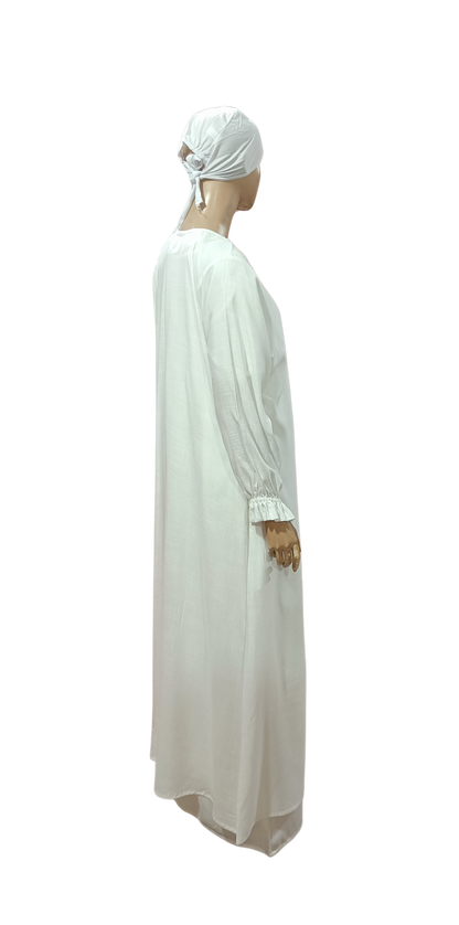 Ladies Ihram Set – 2 Piece (Abaya + Hijab) | White Cotton
