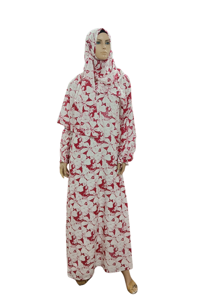 Marron Printed Namaz Gown with Sleeves– Soft, Breathable & Full Coverage.B009P029