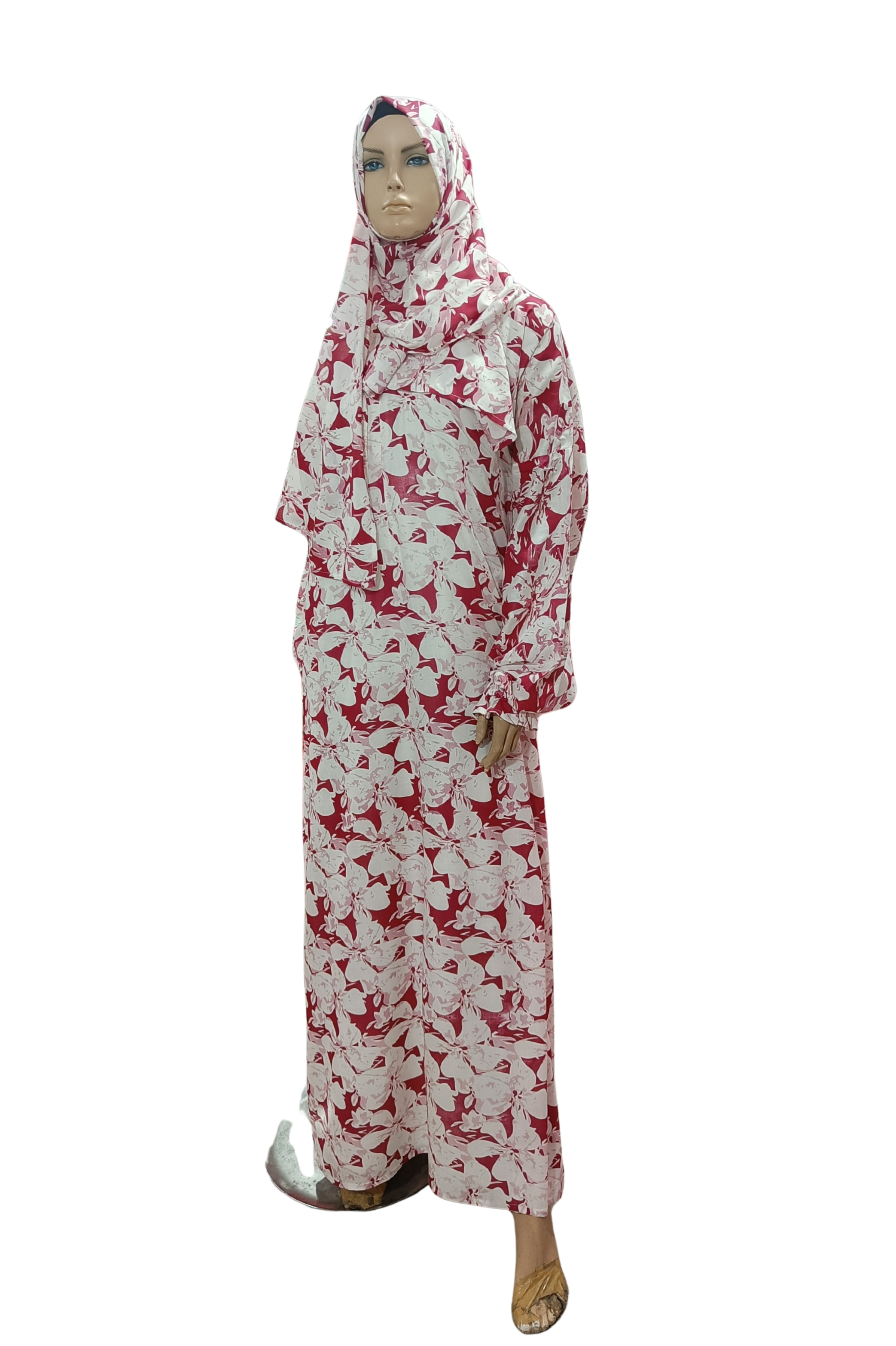 Marron Printed Namaz Gown with Sleeves– Soft, Breathable & Full Coverage.B009P029