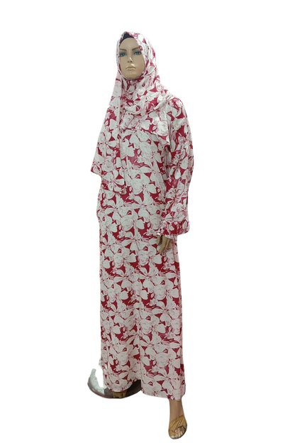 Marron Printed Namaz Gown with Sleeves– Soft, Breathable & Full Coverage.B009P029