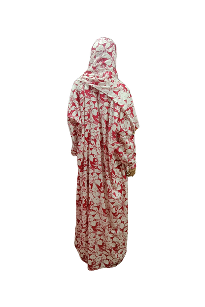 Marron Printed Namaz Gown with Sleeves– Soft, Breathable & Full Coverage.B009P029