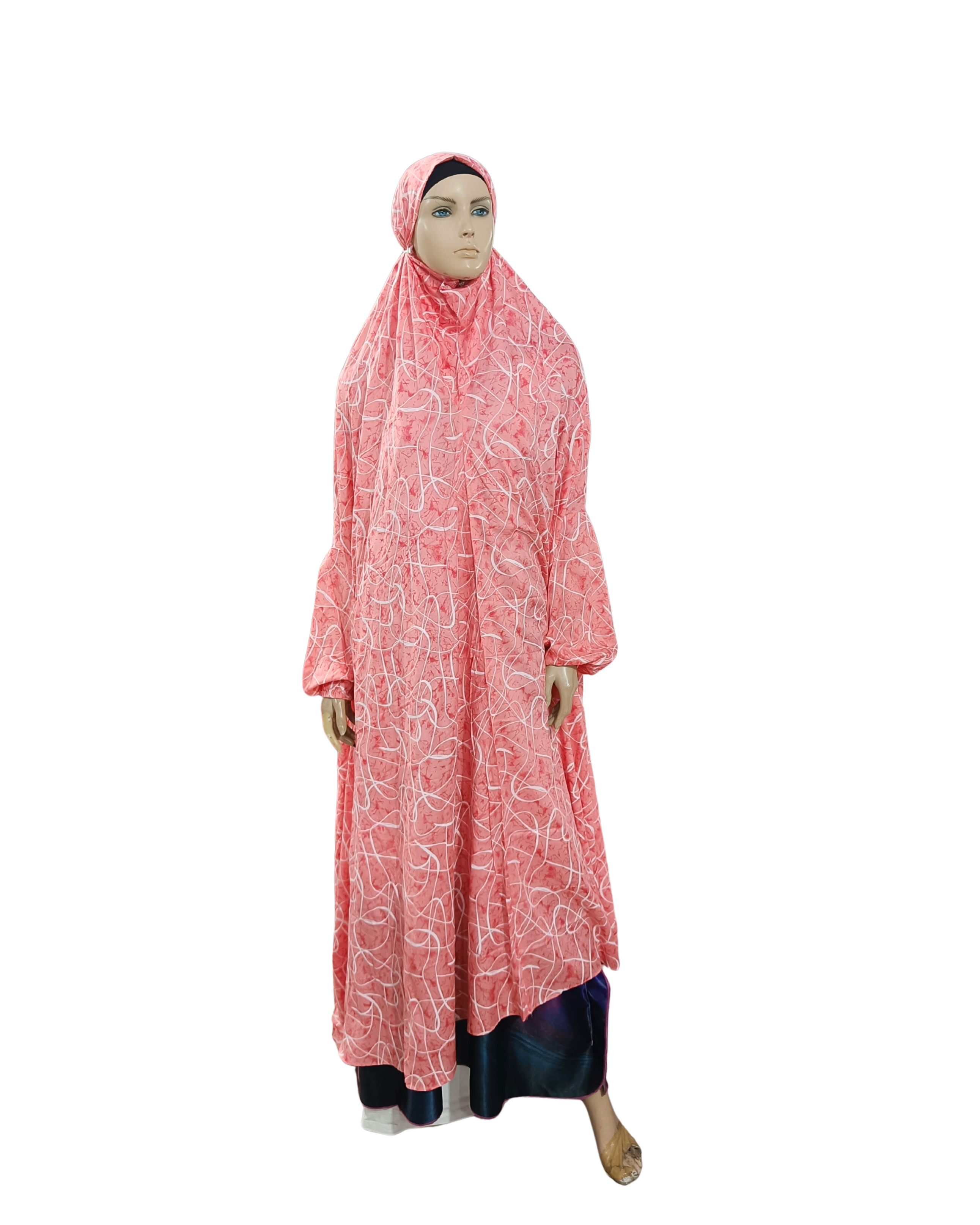 Peach Printed Namaz Jilbab with Sleeves– Soft, Breathable & Full Coverage.B009P028