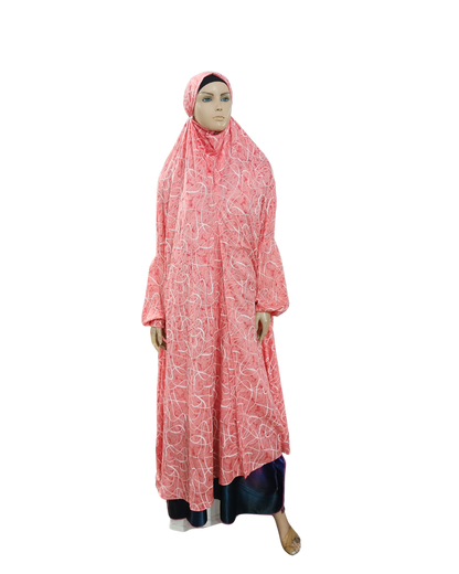 Peach Printed Namaz Jilbab with Sleeves– Soft, Breathable & Full Coverage.B009P028