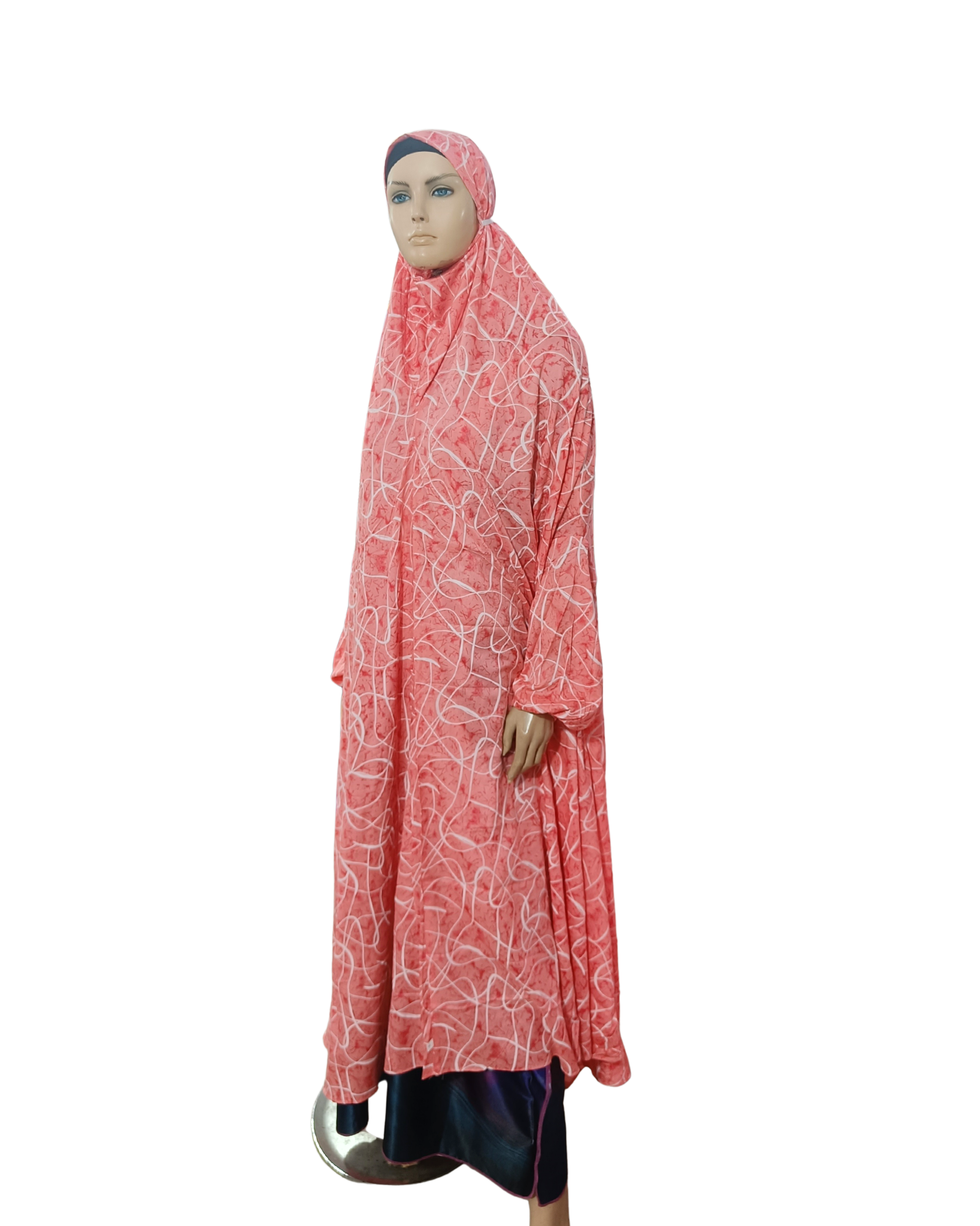 Peach Printed Namaz Jilbab with Sleeves– Soft, Breathable & Full Coverage.B009P028