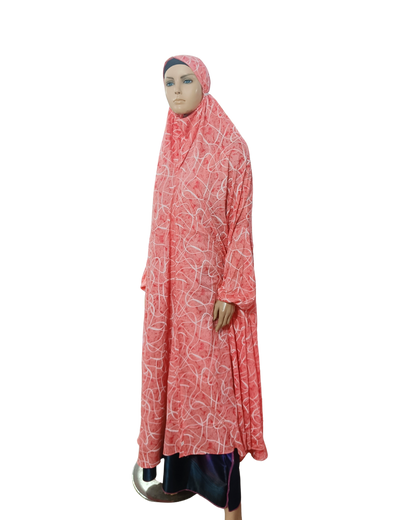 Peach Printed Namaz Jilbab with Sleeves– Soft, Breathable & Full Coverage.B009P028