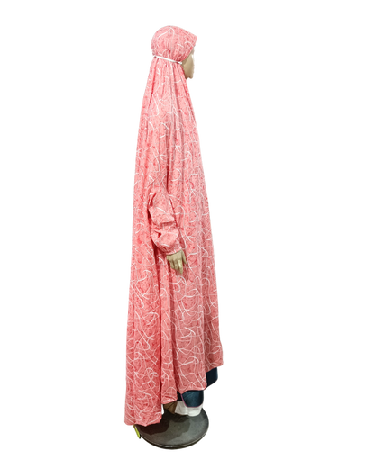Peach Printed Namaz Jilbab with Sleeves– Soft, Breathable & Full Coverage.B009P028