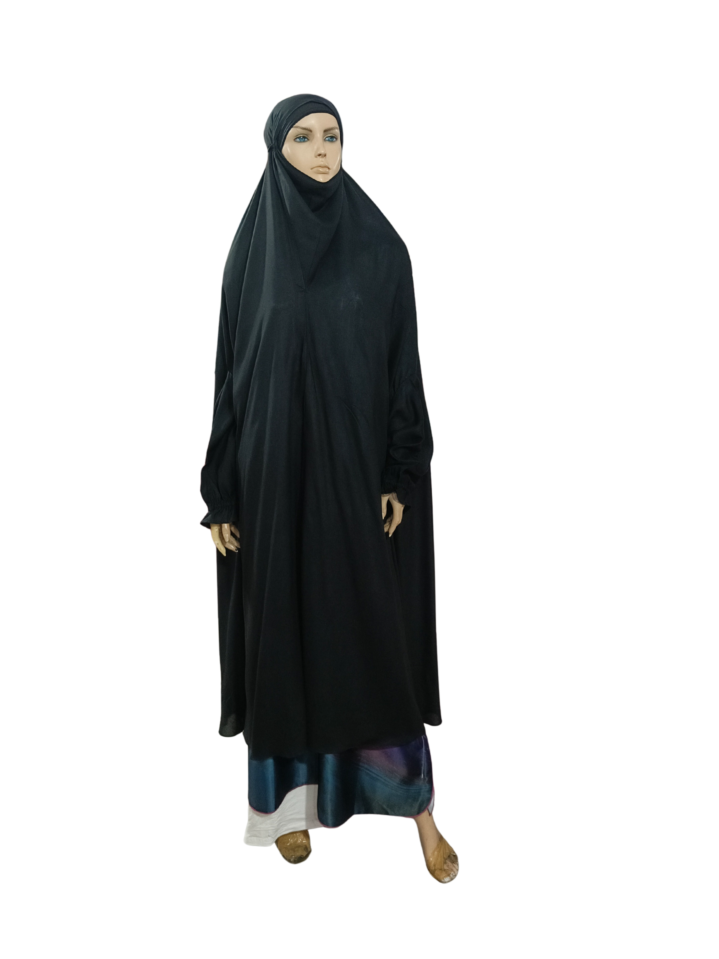 Plain Black Namaz Jilbab with Sleeves– Soft, Breathable & Full Coverage.B009P030