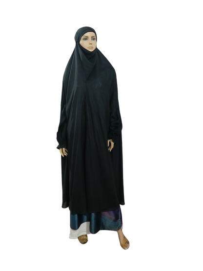 Plain Black Namaz Jilbab with Sleeves– Soft, Breathable & Full Coverage.B009P030