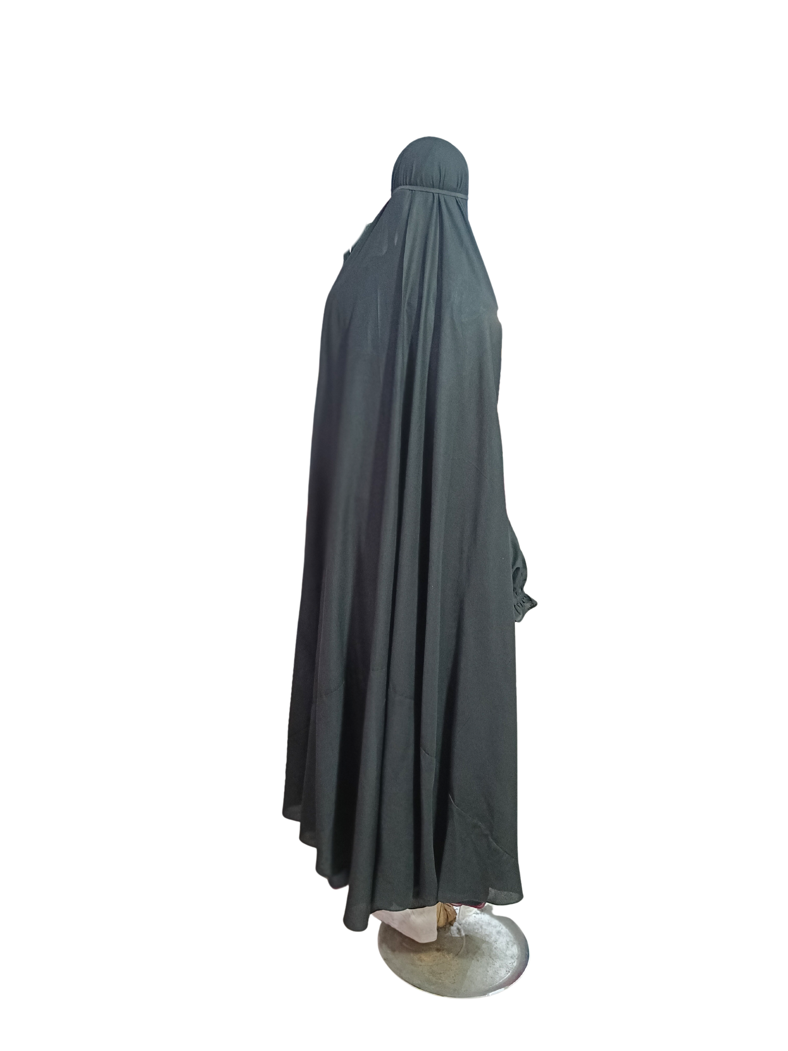 Plain Black Namaz Jilbab with Sleeves– Soft, Breathable & Full Coverage.B009P030